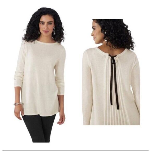 NWTGS SOFT SURROUNDINGS Pleated Back Ecru Ivory Reserva Sweater Tunic SZ M - Picture 3 of 3